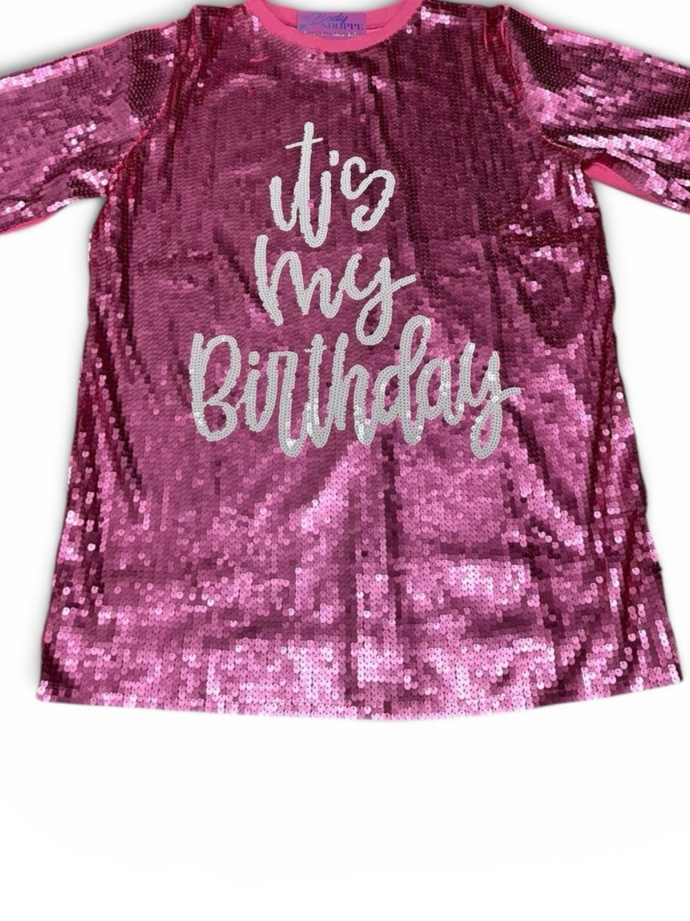 WHY Dress It’s My Birthday Pink Sequin Shirt Medium NWT